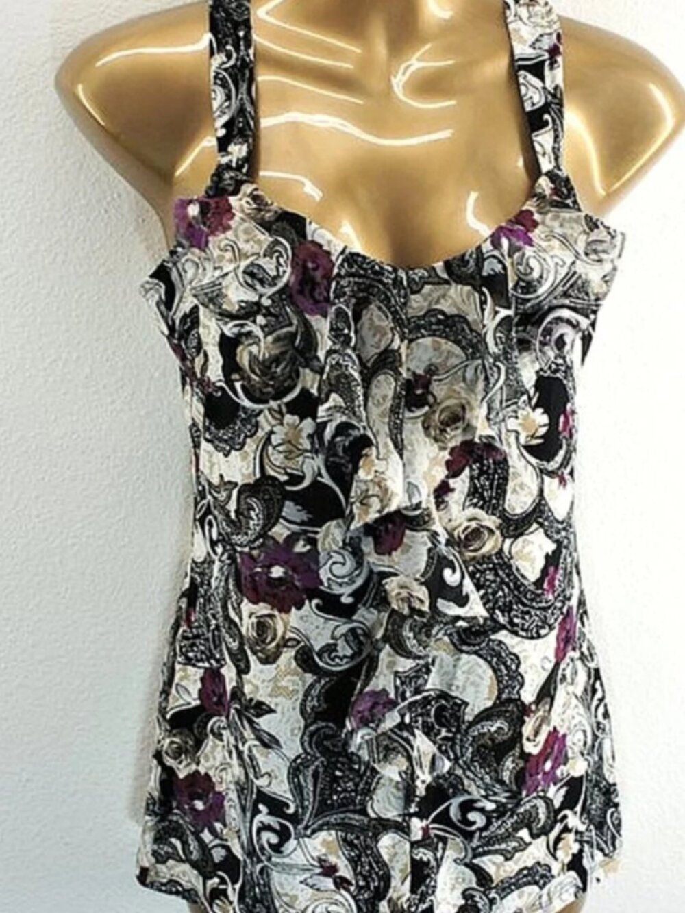 White House Black Market Paisley Ruffle Tank Top size XS